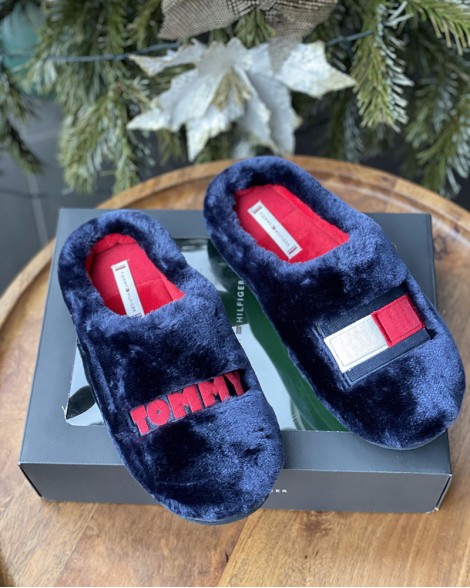 Papuče dámské Tommy Hilfiger plyšové modré 